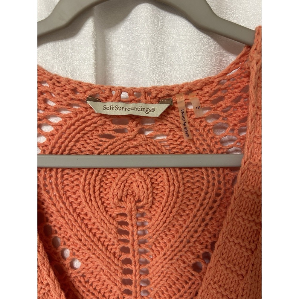 Soft Surroundings Cardigan Sweater Open Knit Coral Orange Womens 1X - Picture 3 of 5